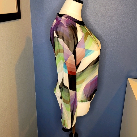 Bebe Sheer Criss-Cross Multicolor Blouse - Picture 2 of 7